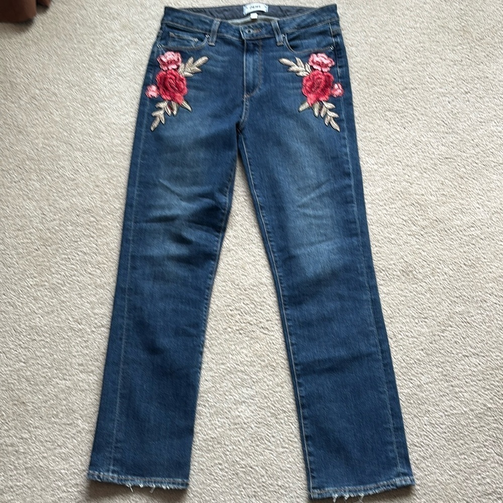 Paige Jacqueline straight Jeans 28 embroidery Rose